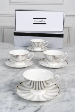 Cristina Oria Tazas Y Teteras^Caja De Regalo Tazas Y Platos Blanca Y Gris