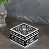 Cristina Oria Piezas Decorativas^Caja Decorativa Mini De Resina Cuadrada Con Diseño De Flores Blancas Y Negras