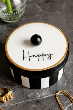 Cristina Oria Joyeros, Carteras Y Fundas^Caja Decorativa Rayas Blancas Y Negras Con Mensaje "Happy"