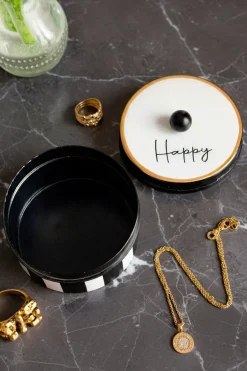 Cristina Oria Joyeros, Carteras Y Fundas^Caja Decorativa Rayas Blancas Y Negras Con Mensaje "Happy"