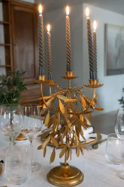 Cristina Oria Candelabros Y Portavelas^Candelabro 5 Velas Con Diseño De Hojas Doradas