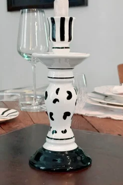 Cristina Oria Candelabros Y Portavelas^Candelabro Blanco Y Negro Pequeño