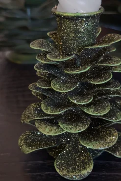 Cristina Oria Candelabros Y Portavelas^Candelabro De Hierro Con Diseño De Árbol Verde Y Purpurina