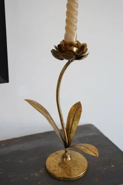 Cristina Oria Candelabros Y Portavelas^Candelabro De Metal Dorado Con Diseño De Flor Pequeño