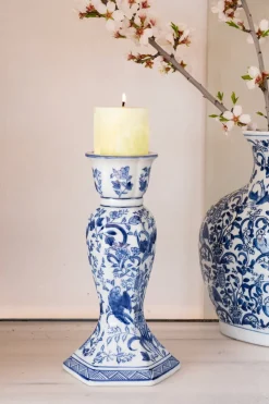 Cristina Oria Candelabros Y Portavelas^Candelabro De Porcelana Azul Y Blanco