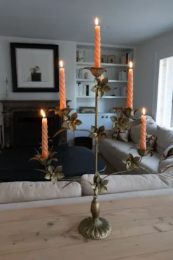 Cristina Oria Candelabros Y Portavelas^Candelabro Dorado Alto Con Diseño De Flores Para 5 Velas