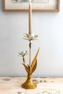Cristina Oria Candelabros Y Portavelas^Candelabro Dorado Y Blanco Diseño Flor De Iris