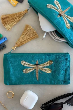 Cristina Oria Joyeros, Carteras Y Fundas|Bolsos, Bolsas Y Neceseres^Cartera De Terciopelo Azul Con Libélula Bordada