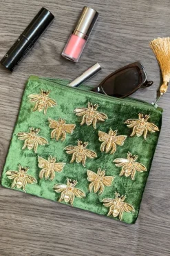 Cristina Oria Joyeros, Carteras Y Fundas|Bolsos, Bolsas Y Neceseres^Cartera De Terciopelo Verde Con Abejas Bordadas