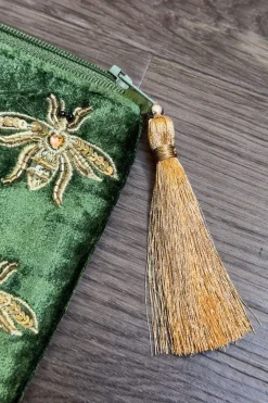 Cristina Oria Joyeros, Carteras Y Fundas|Bolsos, Bolsas Y Neceseres^Cartera De Terciopelo Verde Con Abejas Bordadas