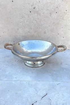 Cristina Oria Accesorios De Mesa^Centro De Mesa Plateado Con Asas De Ratán Mediano