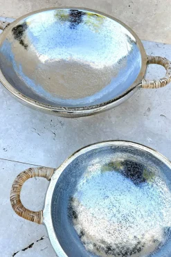 Cristina Oria Accesorios De Mesa^Centro De Mesa Plateado Con Asas De Ratán Mediano