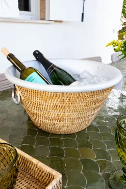 Cristina Oria Cubiteras Y Champaneras^Champanera Ovalada De Ratán Y Acero Con Asas