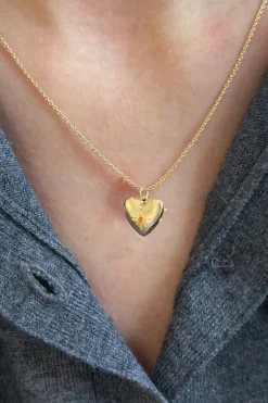 Cristina Oria Joyas Co|Joyas Co^Collar Dorado Con Colgante Diseño Corazón Y Circonita Naranja