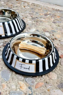 Cristina Oria Accesorios Para Mascotas^Comedero Para Mascotas Pintado A Mano Blanco Y Negro