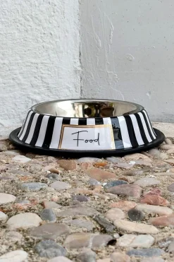 Cristina Oria Accesorios Para Mascotas^Comedero Para Mascotas Pintado A Mano Blanco Y Negro