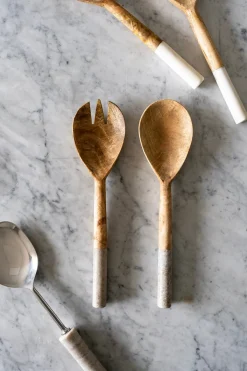 Cristina Oria Cubiertos De Servir^Cubiertos De Servir De Madera Con Mangos De Mármol En Color Gris