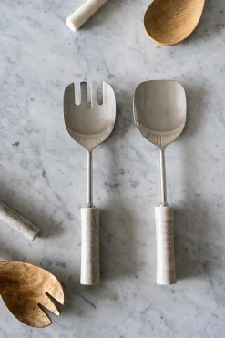 Cristina Oria Cubiertos De Servir^Cubiertos De Servir Plateados Con Mangos De Mármol