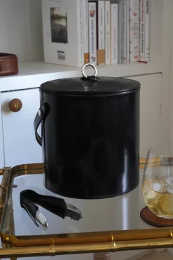 Cristina Oria Cubiteras Y Champaneras^Cubitera De Cuero Negra Grande Con Tapa