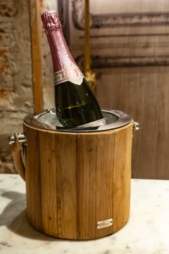 Cristina Oria Cubiteras Y Champaneras^Cubitera De Madera Clara Con Asa De Piel