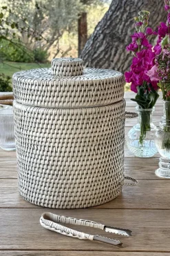 Cristina Oria Cubiteras Y Champaneras^Cubitera De Ratán Con Tapa Y Pinza Blanca