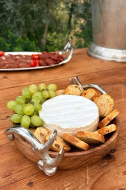 Cristina Oria Fuentes, Ensaladeras Y Cuencos^Cuenco De Madera Con Asas Plateadas Cuernos Ciervo