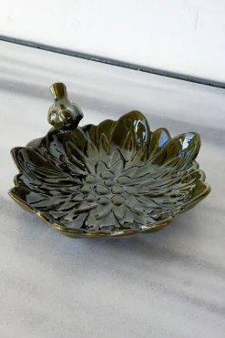 Cristina Oria Joyeros, Carteras Y Fundas|Piezas Decorativas^Cuenco Decorativo Verde Flor Con Pájaro Verde