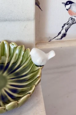 Cristina Oria Joyeros, Carteras Y Fundas|Piezas Decorativas^Cuenco Decorativo Verde Flor Con Pájaro Blanco