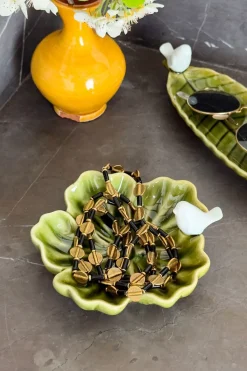 Cristina Oria Joyeros, Carteras Y Fundas|Piezas Decorativas^Cuenco Decorativo Verde Flor Irregular Con Pájaro Blanco