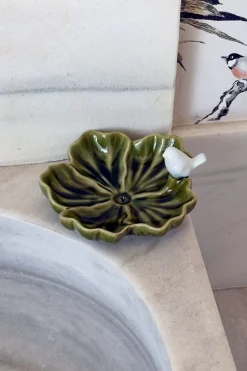 Cristina Oria Joyeros, Carteras Y Fundas|Piezas Decorativas^Cuenco Decorativo Verde Flor Irregular Con Pájaro Blanco