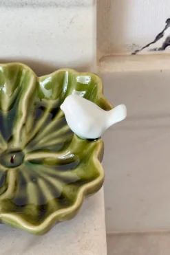 Cristina Oria Joyeros, Carteras Y Fundas|Piezas Decorativas^Cuenco Decorativo Verde Flor Irregular Con Pájaro Blanco
