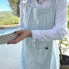 Cristina Oria Delantales|Delantales^Delantal De Lino Con Diseño De Rayas Verde Agua