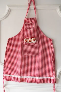 Cristina Oria Delantales|Delantales^Delantal De Niños Con Diseño De Gallinas & Cuadros Rojos