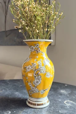 Cristina Oria Jarrones, Floreros Y Maceteros^Florero De Porcelana Amarillo Diseño Kiku