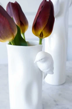 Cristina Oria Jarrones, Floreros Y Maceteros^Florero Porcelana Blanco Con Pájaros Pequeño