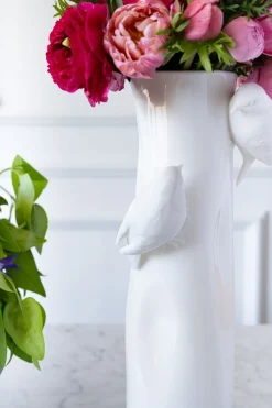 Cristina Oria Jarrones, Floreros Y Maceteros^Florero Porcelana Blanco Con Pájaros Mediano