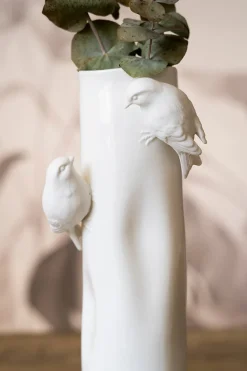 Cristina Oria Jarrones, Floreros Y Maceteros^Florero Porcelana Blanco Con Pájaros Mediano
