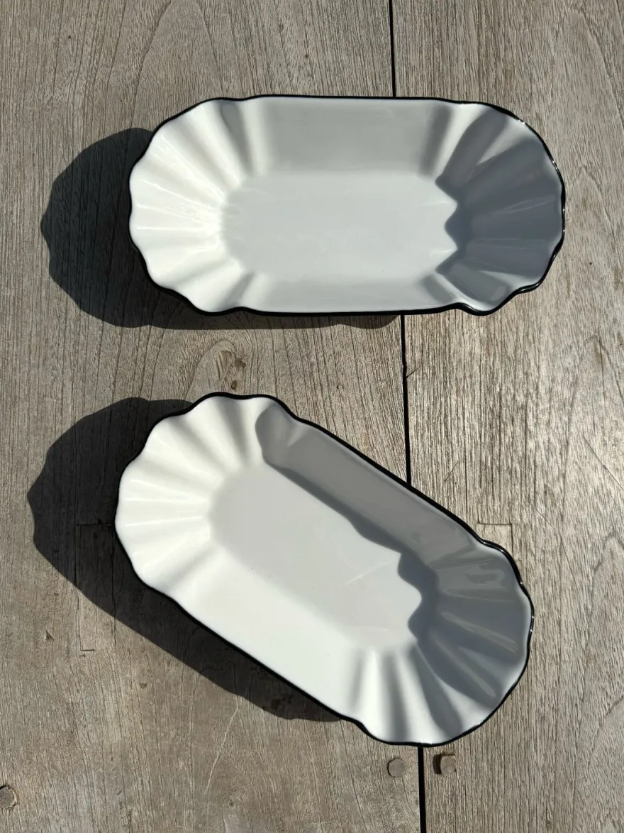 Cristina Oria Fuentes, Ensaladeras Y Cuencos^Fuente Blonda De Porcelana Blanca Con Filo Negro