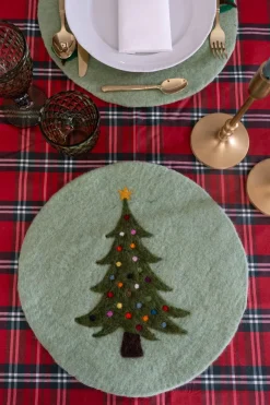 Cristina Oria Manteles Individuales^Individual De Fieltro Verde Con Diseño De Árbol De Navidad