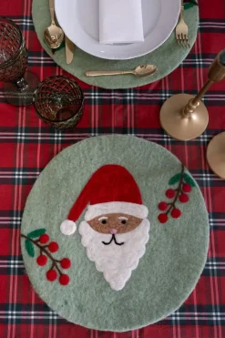 Cristina Oria Manteles Individuales^Individual De Fieltro Verde Con Diseño De Papa Noel