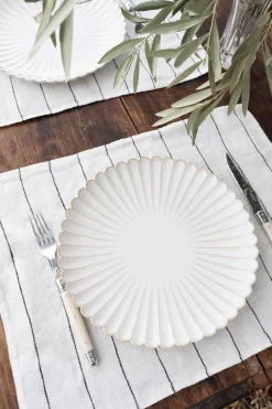 Cristina Oria Manteles Individuales^Individual De Lino Color Blanco Con Rayas Negras