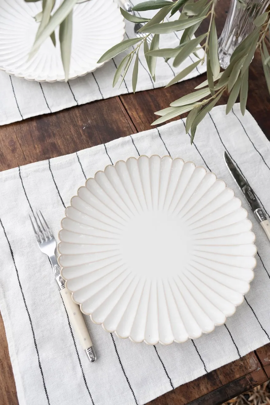 Cristina Oria Manteles Individuales^Individual De Lino Color Blanco Con Rayas Negras