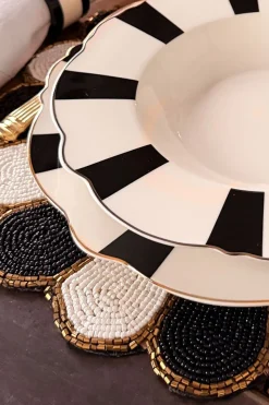 Cristina Oria Manteles Individuales|Platos Y Bajoplatos^Individual Flor Blanco Y Negro Bordado Con Cuentas