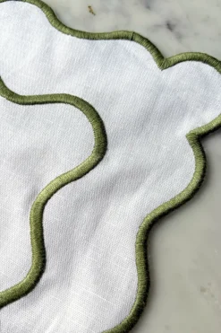 Cristina Oria Manteles Individuales^Individual Impermeable Blanco Con Borde Ondulado Verde