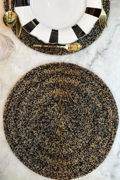 Cristina Oria Manteles Individuales|Platos Y Bajoplatos^Individual Negro Y Dorado Bordado Con Cuentas