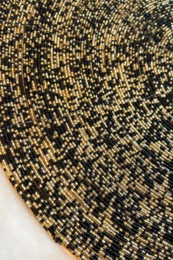 Cristina Oria Manteles Individuales|Platos Y Bajoplatos^Individual Negro Y Dorado Bordado Con Cuentas