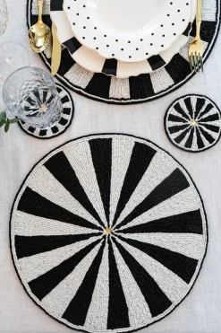 Cristina Oria Manteles Individuales|Platos Y Bajoplatos^Individual Redondo Blanco Y Negro Bordado Con Cuentas