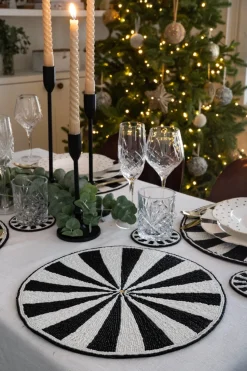 Cristina Oria Manteles Individuales|Platos Y Bajoplatos^Individual Redondo Blanco Y Negro Bordado Con Cuentas