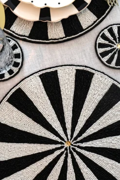 Cristina Oria Manteles Individuales|Platos Y Bajoplatos^Individual Redondo Blanco Y Negro Bordado Con Cuentas