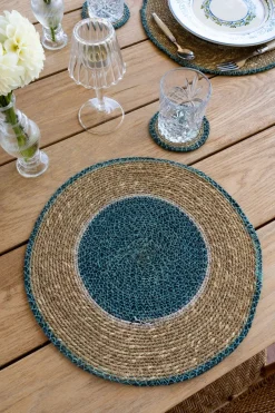 Cristina Oria Manteles Individuales^Individual Redondo de Seagrass Beige y Azul